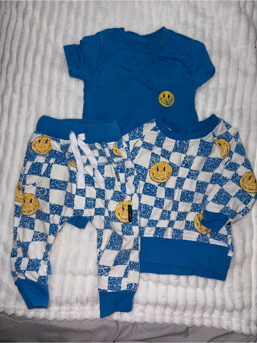 Little Bipsy 3 Piece Blue/White/Smiley Face Set